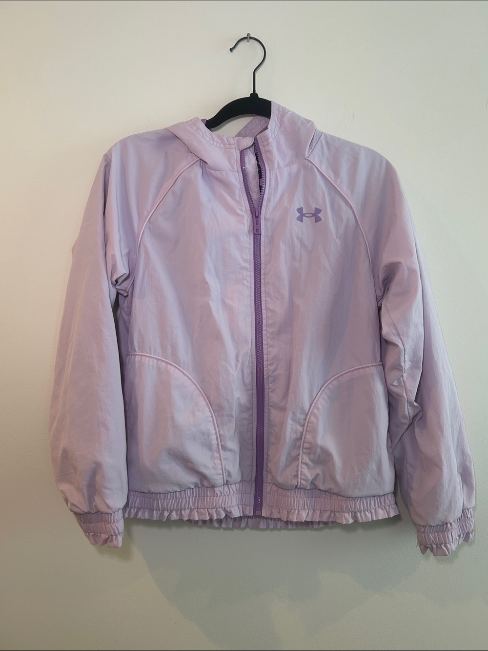 Under Armour Girls' Light Lavender Hooded Windbreaker Rain Jacket- cute ruffles